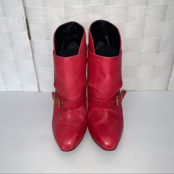 Alexander Mc Queen Red Italy Leather Buckle Heel Ankle Boots 38.5 US 8 - Picture 3 of 14